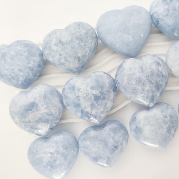 Blue Calcite Puffy Heart Crystal Carving - Picture 3 of 8